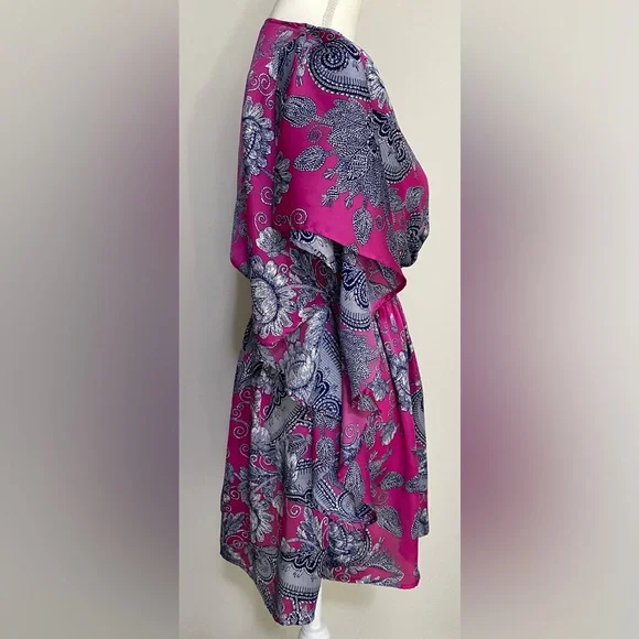 Freshine Womens M Purple Floral Paisley Satin Tunic Top Boho Coastal Cowgirl - Picture 8 of 13